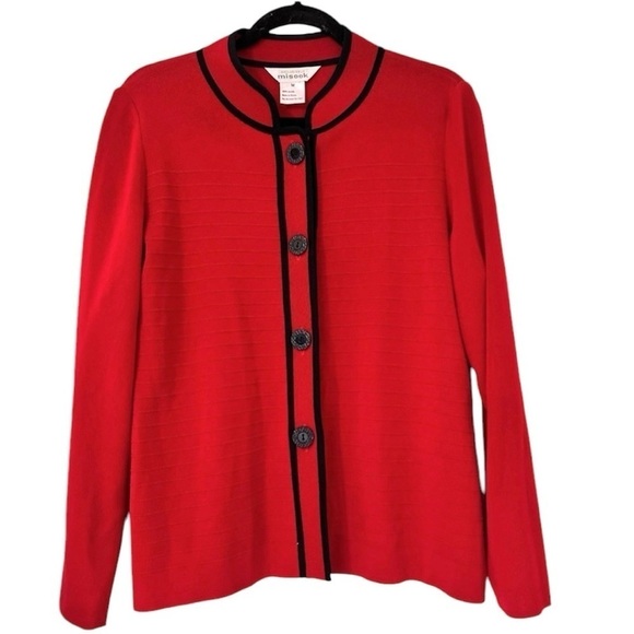 MISOOK Button Front Acrylic Cardigan Topper Womens Medium Red Black - Picture 1 of 5